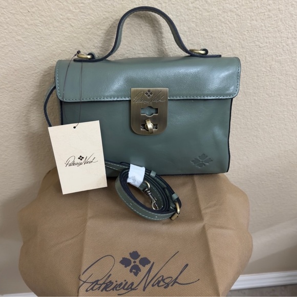 NWOT Women PATRICIA NASH Distressed Carisbrooke Sage Leather crossbody satchel.